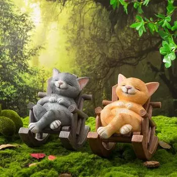 Статуя спящего кота, фигурка животного из смолы, украшение для сада, крыльца, двора, дома, гостиной, книжной полки, стола, предмет декора светло-серый