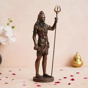 Статуя стоящего бога Шивы из полирезины с бронзовой отделкой, тришулой и дамру - идол индуистского бога для комнаты пуджи, домашнего декора - религиозный подарок