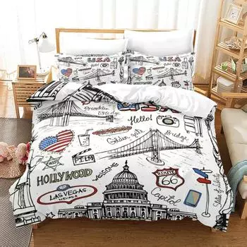 Статуя Свободы Пододеяльник King Queen Достопримечательности Нью-Йорка Пододеяльник Взрослые Знаменитые здания Европы Постельное белье из полиэстера EU Single 135x200cm