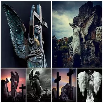 Статуя Святого Ангела и Богородицы, охраняющей кладбище, настенная живопись на холсте, священная скульптура, художественный постер и принт без рамки 21*30cm No Frame