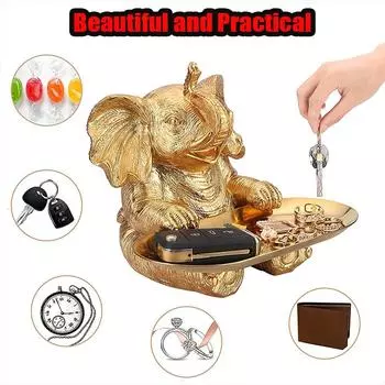 Статуя украшение для гостиной статуэтка смоляная скульптура слона ключница украшение лоток подарок для интерьера домашний декор серебряный