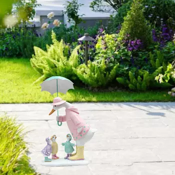 Статуя утки Скульптура животного с зонтиком Садовое украшение Полимерная фигурка для улицы Настольная