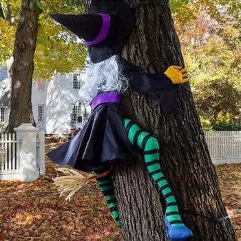 Статуя ведьмы на Хэллоуин, большая, врезающаяся в дерево, украшение, уличное, летающая ведьма, врезающаяся в дерево, украшение для крыльца, забора, сада, двора L