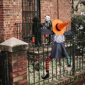 Статуя ведьмы на Хэллоуин, большая, врезающаяся в дерево, украшение, уличное, летающая ведьма, врезающаяся в дерево, украшение для крыльца, забора, сада, двора L