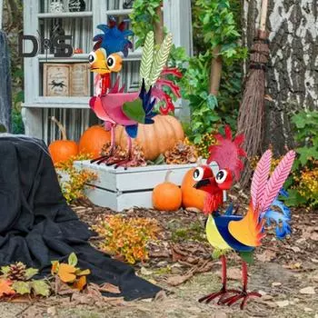 Статуя железного петуха, расписанная вручную садовая фигурка петуха, красочное украшение для двора, патио, газона красный