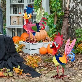 Статуя железного петуха, расписанная вручную садовая фигурка петуха, красочное украшение для двора, патио, газона красный