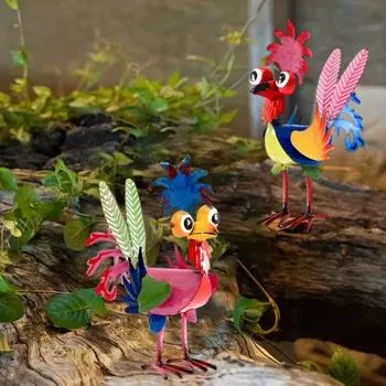 Статуя железного петуха, расписанная вручную, садовые украшения в виде петуха, красочная фигурка петуха, дворовое искусство красный