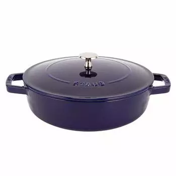 Staub Braiser Сотейник 24 см IH Совместимая эмалированная кастрюля Стильная теплосберегающая темно-синяя кастрюля Drop Structure Круглая темно-синяя [Staub Pot] темно-синий