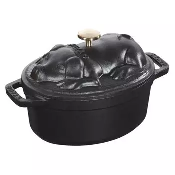 staub Cocotte Black Оба Ручной литой эмалированный горшок IH Совместимый Японский La Cocotte Специальная форма Piggy 17 см [Авторизованный продукт] 40500-171 чёрный