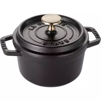 Staub Cocotte круглый черный маленький эмалированный горшок ручной работы, совместимый с IH, японский La Cocotte круглый Pico 14 см [Авторизованный продукт] 40509-476