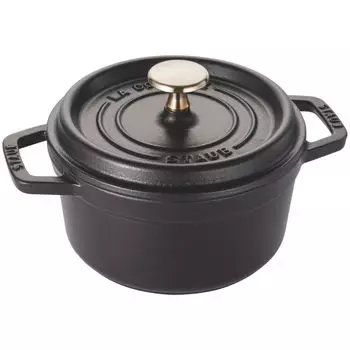 Staub Cocotte Круглый черный маленький эмалированный горшок ручной работы IH Совместимый японский La Cocotte Круглый Pico 16 см [Авторизованный продукт] 40509-480