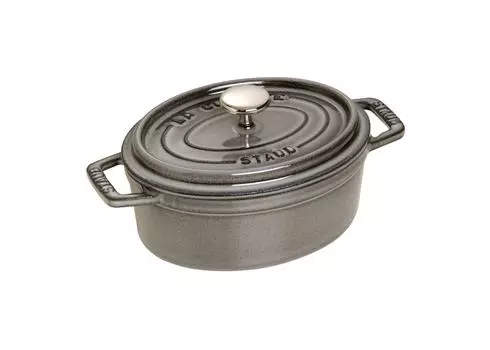 Staub Cocotte Oval серый маленький эмалированный горшок ручной работы, совместимый с IH японский La Cocotte Oval Pico 15 см [Авторизованный продукт] 40509-477