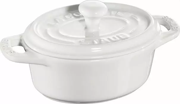 staub Cocotte Oval White Контейнер для хранения, подходит для использования в микроволновой печи, японская керамическая кокотница Oval Mini 11cm , термостойкая [Авторизованный продукт] 40511-089 белый