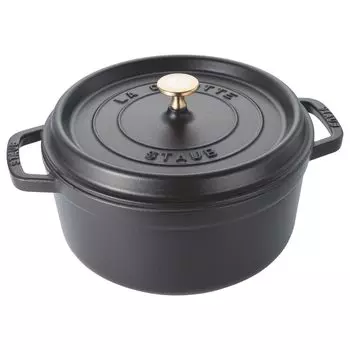 Staub Cocotte Round Black Large Hand Литой эмалированный горшок IH Совместимый японский продукт с серийным номером La Cocotte Round Pico 24cm [Авторизованный номер]