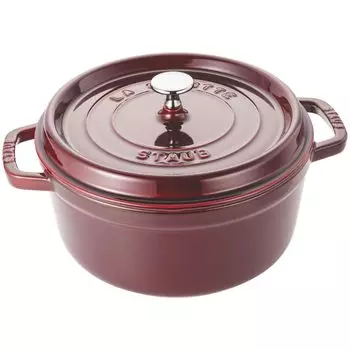 Staub Cocotte Round Grenadine Red Large Cast Iron Enamel Pot IH Compatible Japanese La Cocotte Round Pico 24cm Two-handed [Official Product]