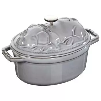 staub Cocotte серый, оба отлиты вручную, эмалированный горшок IH, совместимый с японским La Cocotte, специальная форма Piggy 17 см [Авторизованный продукт] 40500-176 серый