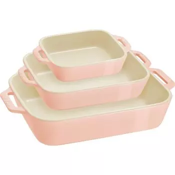 staub Dish x 11cm 20 x 16cm 3 Piece Set Macaron Ceramic Set Gratin Dish Oven Microwave Safe Japanese Dish Rectangular (14 / / 27x20cm) Pink