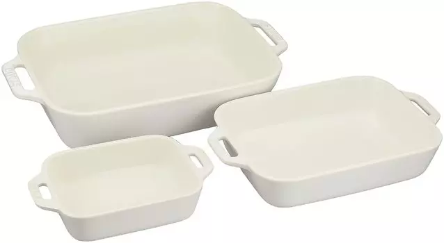 Staub Dish xxx 20 3P Set Керамический набор Gratin Dish Подходит для использования в духовке и микроволновой печи Японская тарелка Прямоугольная (14 11/20 16/27 см) «Слоновая кость» [Авторизованный продукт] слоновая кость