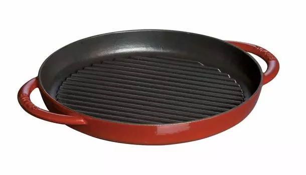staub Grill Round Cherry Grill Both Cast IH Compatible Japanese Grill Frying Pan Pure 26cm Pan, Hands, Metal, Enamel, [Authorized Product] &