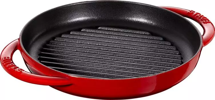staub Grill Round Cherry Grill Both Cast IH Compatible Japanese Grill Frying Pan Pure 22cm Pan, Hands, Metal, Enamel, [Authorized Product] &