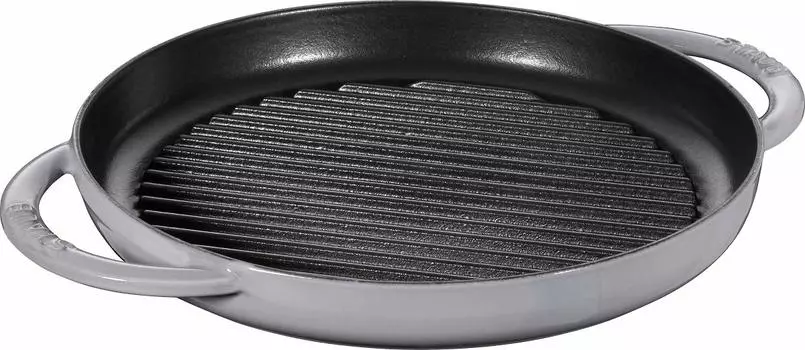staub Grill Round Gray Grill Both Cast IH Compatible Japanese Grill Frying Pan Pure 26cm Pan, Hands, Metal, Enamel, [Authorized Product] & 40509-522