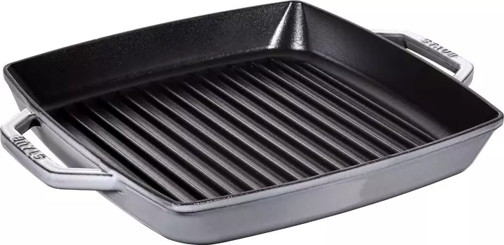 Staub Grill Square Grey Grill, совместимая с японским грилем литая сковорода IH Pure 28 см , сковорода, ручки, металл, эмаль, [Авторизованный продукт] и серый