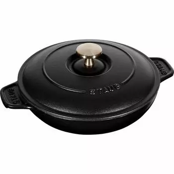staub Hot Plate Black Both Hands Cast Enamel Shallow IH Compatible Japanese Hot Plate Round 20cm [Authorized Product] 40509-579