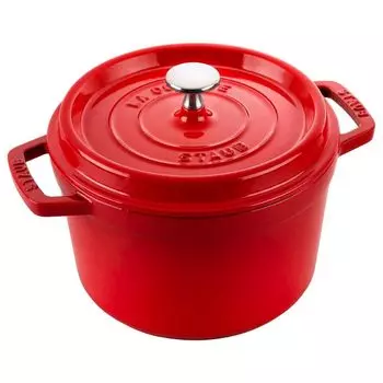 staub Кокотницы круглые вишневые, большие эмалированные кастрюли с двумя ручками, совместимые с японскими чугунными кокотницами STAUB, круглые вишневые Grand 20 см [Авторизованный