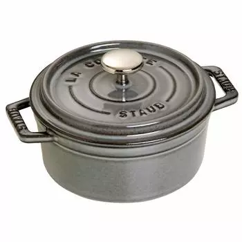 staub La Cocotte Round 40509-474 Mini Pico Cocotte Round Gray 40509-474 Small Two-Handed Cast Enameled Pot, Induction Compatible