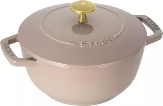 staub Linen M 18cm Brass Knob Two Hand Cast Enamel Pot Rice Cooker 2 Cups IH Compatible Japanese Product with Serial Linen Brass Knob Wanabe