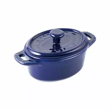 staub Oval Mini Cocotte Pair Granblue 11 см Набор термостойких контейнеров для хранения, пригодных для использования в микроволновой печи, японская керамическая кокотница овальной формы Ceramic 2