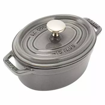 Staub Pico Cocotte Oval 17 см Графитовый серый 1101718 Двуручная эмалированная кастрюля Овальная Brater Графитовый серый Pico Cocotte Стильная кастрюля Сковорода Посуда для кухни