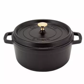 Staub Pico Cocotte Round 24 см, черный 1102425 Двуручная эмалированная кастрюля Rund Brater, черная, Pico Cocotte Pot, стильная кухонная утварь, кухонные принадлежности [Staub]