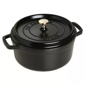 Staub Pico Cocotte круглая литая эмалированная кастрюля кухонная утварь черная 24 см 1102425 3.8 л [Товар] чёрный