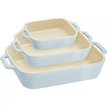 staub тарелка x 11 см 20 x 16 см 27 x 20 набор макарон Керамический набор блюдо для запекания Духовка Подходит для микроволновой печи официальное блюдо Прямоугольная (14 / / см) 3-х компонентный синий