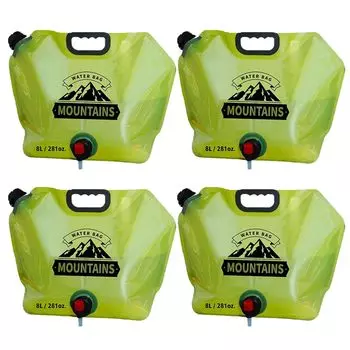 STAWGRNY Бак для воды, складной пластиковый бак для воды, набор из 4 больших емкостей объемом 8 л, сумка для воды кранового типа, легкая компактная сумка для воды, портативная