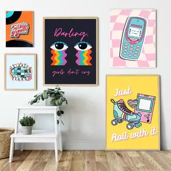 Stay Groovy постер с принтом, виниловый 70-х годов, настенное искусство, забавный холст для мобильного телефона, картина в стиле ретро, картины на роликовых коньках, декор для спальни для девочек 21x30cm No Framed