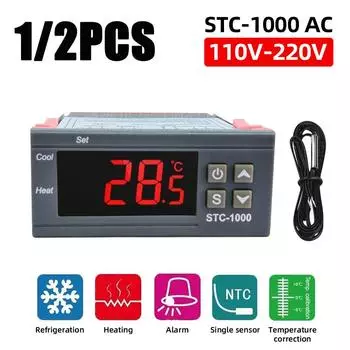 STC-1000 Цифровой светодиодный регулятор температуры, термостат по Цельсию, отопление, охлаждение, 2 реле, выходной датчик NTC, датчик переменного тока 110-220 В