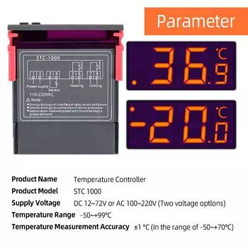 STC-1000 Регулятор температуры 12 В 24 В 220 В Цифровой термостат Терморегулятор инкубатор Реле LED 10A Нагрев Охлаждение