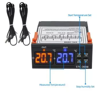 STC-3008 Регулятор температуры с двумя релейными выходами, терморегулятор, двойной цифровой термостат с нагревателем и охладителем 12 В 24 В 110-220 В