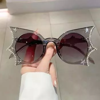 Неполяризованные солнцезащитные очки в стиле стимпанк Diamond Star Bat для женщин и мужчин, модные солнцезащитные очки для вечеринки на Хэллоуин, винтажные роскошные большие очки красный