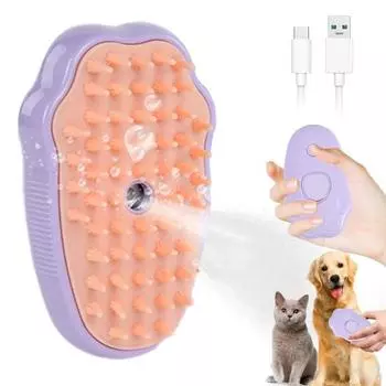 Steamy Cat Brush Электрическая паровая щетка для кошек 3 в 1 Cat Steamy Brush Щетка для ухода за кошками Самоочищающаяся щетка для домашних животных для массажа Удаление распущенных волос розовый