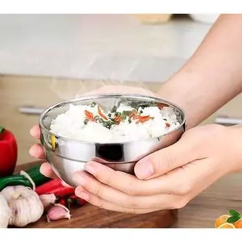 Steel 304 Stainless Soup Bowl Steamed Rice Double Insulated Bowl Of Tableware 12