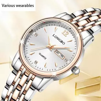 Женские часы со стальным ремешком, повседневные, с двойным календарем, кварцевые женские часы