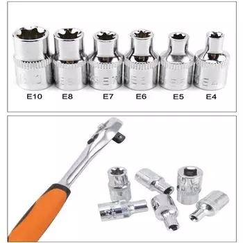 Steel Drive Sockets E4 E5 E6 E7 E8 E10 6pcs 1/4 Inch Torx Star Hand Tools