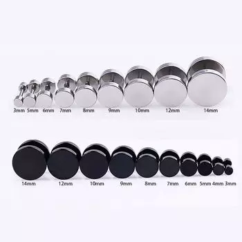 Steel Earrings American Dumbbell Stud Earrings Men s Black round Cake Screw Tightening Buckle Versatile Personality Female Earring Bone Nail Earrings 10mm Pair [silver]]