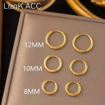 Steel Gold Eardrop Earring 2024 Japan and South Korea New Arrival Easiest for Match Special-Interest Design Classy Circle Ear Studs Ear Clip Women 8mm +10mm +12mm (three pairs)