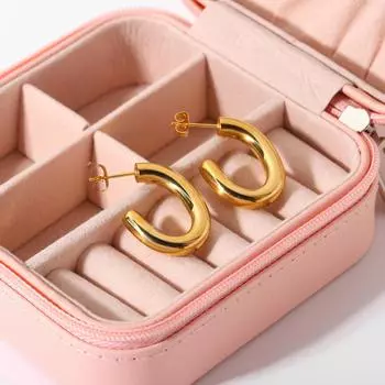 Steel Peptide 18K Gold Plated Earrings Heavy Metal C Shaped Oval Women s Popular Jewelry Niche