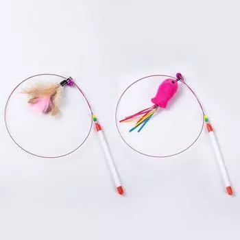 Steel Wire Fur Ball Durable Anti-Stuffy Handy Gadget British Shorthair Bell Feather + small fish