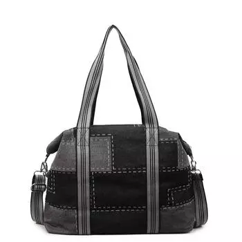 Стеганая джинсовая сумка Женская сумка через плечо Большая вместимость Сумка-тоут на плечо чёрный